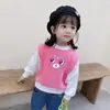 Camiseta de Manga Comprida Falsa de Duas Peças Primavera e Outono 2025 para Meninas, Moletom, Camiseta Básica, Estilo Ins Infantil para Bebês e Crianças