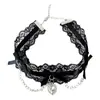 Collar con Colgante de Corazón con Borde de Encaje para Mujer, Gargantilla de Moda Negra de Nicho, Cadena Personalizada Simple para Clavícula, Estilo Oscuro