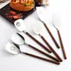 Acero Inoxidable 304 Mango de Madera para Alitas de Pollo Cuchara para Fondue Espátula de Cocina Creativa Cuchara para Servir Cuchara para Sopa Ramen Cuchara Ranurada