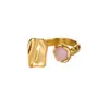 Anillo Geométrico de Cuerpo Ancho Estilo Coreano Retro Ojo de Gato para Mujer Piedra Rosa Anillo Abierto Moda para Dedo Índice de Mujer