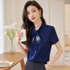 Nueva Camisa de Verano Blanca con Cinta para Mujer Camisa de Satén y Gasa Nudo Drapeado Profesional para Viajeras Camisa de Manga Corta para Mujer