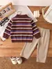 Ropa para Niños 2026 Otoño Nuevo Estilo Coreano Rayas Bloque de Color Suéter de Punto para Niños Suéter Infantil de Cuello POLO Conjunto de Dos Piezas