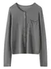 Nuevo Cárdigan de Punto de Seda y Lana 2026 Otoño/Invierno con Borde Enrollado, Cuello Redondo, Manga Larga para Mujer, Color Sólido, Top Holgado con Bolsillos