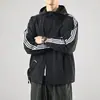 Chamarra con capucha de tres franjas transfronteriza, cortavientos funcional de ajuste holgado moderno para hombre primavera/otoño, prenda exterior deportiva casual para hombre