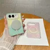 Funda magnética para teléfono con pantalla plegable iPhone Duo, Carcasa con patrón de bloqueo de color Apple de 18 colores, Cubierta protectora anticaída del eje central