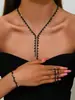 Colar Longo Europeu e Americano Sexy Estiloso com Franjas de Strass Brincos Pulseira Simples Elegante Moderno Retrô Roupas Femininas