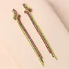 Brincos de Corrente Longa com Garras Exageradas Elegantes de Prata S925 com Strass para Mulheres Brincos com Franjas de Diamante Colorido Europeus e Americanos Brincos da Moda