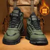 Botas Martin de inverno masculinas com forro de fleece, cano alto, estilo britânico retrô, botas de trabalho, sola grossa, acolchoadas com algodão, botas curtas, H631-M