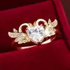 Anel Feminino Exquisito em Forma de Coração Transfronteiriço com Toque de Luxo, Design Romântico de Cisne, Marca de Nicho, Anel Moderno e Fresco