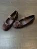 Versión de cuero suave~Zapatos de ballet planos para mujer con correa de lazo francesa y tacón grueso, zapatos Mary Jane para mujer con tacón medio
