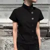 Camisa Feminina de Verão com Design Transfronteiriço Europeu e Americano Estilo Retrô Y2K Gola Alta Cor Sólida Botão Diagonal Manga Curta Slim Fit Camiseta Venda por Atacado