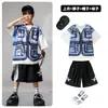 Ropa de Moda Hip-hop para Niños Traje Azul de Manga Corta con Chaleco Falso para Niños Ropa Genial de Hip-hop para Actuación de Niñas