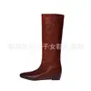 Botas de motocicleta de piel de vaca de primera capa para mujer, botas altas pulidas, nuevas de invierno, punta cuadrada, tacón oculto, botas altas hasta la rodilla, botas de pierna recta para mujer