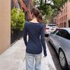 Camiseta de Manga Larga con Cuello en U para Mujer, Nuevo Estilo Primavera/Verano 2025, Color Sólido, Sencilla y Versátil, Camiseta Básica Estilo Chica Caliente Puro Deseo