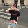 Camiseta Informal de Manga Corta Unisex Verano Estilo Retro Americano Diseño Holgado Suelta Top para Pareja