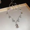 Aretes y Collar de Flor con Incrustaciones de Diamante de Zircón Redondo Transfronterizos Europeos y Americanos, Cadena para Clavícula de Diseño de Nicho, Accesorio de Moda de Lujo Ligero