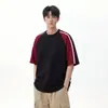 Camiseta de Manga Corta con Retazos Rayados Estilo Americano para Hombre, Verano Delgada Modelo Nuevo 2026, Camiseta Holgada Casual de Seda Helada de Media Manga
