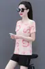 Verano Nuevo Seda de Hielo Secado Rápido Transpirable Estampado Mujer Manga Corta Casual Moda Clásico Cuello Redondo Multicolor Opcional