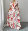 Vestido Largo Estampado Floral de Verano 2026 con Mangas Volantes y Cuello en V Estilo Europeo y Americano Elegante Romántico Vestido Plisado