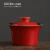 Gaiwan Rojo Ciudad Prohibida de Tres Talentos, Se Puede Usar para Ceremonia de Té de Boda, Taza de Té Cerámica Estilo Chino de Gama Alta, Taza de Té con Grabado de Logo