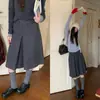 LINYUNYU Saia Plissada Reversível Cinza Tonto Tonto Estilo Miu Design de Nicho Lã de Cintura Alta Meia-Saia