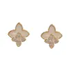 Brincos de Tarraxa S925 Prata Esterlina com Pino Moda Zircônia Concha Trevo de Quatro Folhas Exquisitos Leve Luxo Versátil para o Dia a Dia Design Sense Brincos para Mulheres