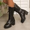 Otoño e Invierno Nuevo Estilo Botas de Moda de Tacón Cuadrado Estilo Británico para Mujer Botas Handsome para Mujer