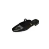 Mules Confortáveis Versáteis Estilo Coreano Pele de Ovelha 2026 Salto Baixo Fivela de Metal Bico Redondo Couro Genuíno Chinelos Slip-On para Mulheres