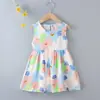 Vestido de princesa floral de verão para meninas Vestido de praia Vestido de colete de seda de algodão Vestido infantil Vestido de linha A