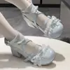 Em Estoque Sino de Vento Estrela e Sino de Vento Lolita Renda Bico Redondo Estilo Ballet Versátil Doce Sapatilhas Femininas