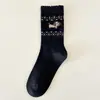 Meias de Cano Médio Sem Costura Estampa Fair Isle Filhote para Mulheres Outono Inverno Ins Estilo Japonês Desenho Animado Filhote Fofo Meias de Cano Médio Femininas