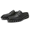 Pantuflas de Medio Pie de Cuero Genuino para Hombre, de Moda para Exteriores, con Suela Gruesa, Cerradas por Delante, sin Talón, Slip-On, Casual, Versátiles