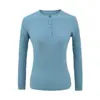 Suéter de Punto con Cuello Redondo Botones Mitad Abierto para Mujer, Nuevo para Principios de Otoño, Sexy, Ajustado, Rayado, Manga Larga, Camiseta Base, Top Corto