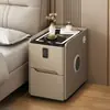 2026 Nuevo Modelo Mesa de Noche Inteligente Simple Pequeña Estrecha Mesita de Noche para Dormitorio con Cerradura de Contraseña y Altavoz con Carga Inalámbrica