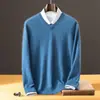 ¡Comercio Exterior! Suéter de Cachemir Peinado de Manga Larga con Cuello en V para Hombre, Capa Base Suministrada por el Cliente, Suéter de Lana, Tejido de Punto, Invierno