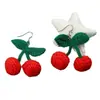 Pendientes de Lana Trenzada Rojo Cereza Transfronterizos de Amazon, Frescos, Dulces y Lindos, Pendientes de Fruta con Simulación de Agua para Mujer