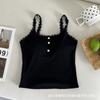Camisola de Encaje con Ribete de Encaje para Mujer, Espalda Bonita con Botones, Almohadillas en el Pecho, Se Puede Usar como Ropa Interior o Exterior, Top sin Mangas