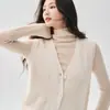 Cárdigan de cachemira ligero y elegante con cuello en V y botones para mujer, con un chaleco de punto jacquard, diseño sin mangas, perfecto para usar en capas e ideal para el invierno