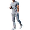 Terno de Roupa Masculina Transfronteiriça Europeu e Americano 2025 Verão Cor Pura Casual Gola Redonda Manga Curta Camiseta Masculina Calças Conjunto de Duas Peças para Homens