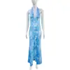 Amazon Europa y América Transfronterizo 2025 Primavera y Verano Nuevo Vestido Sexy de Moda para Mujer Ajustado Halter sin Espalda con Abertura