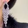 Pendientes de Borla de Plata con Circonita de Diamante Completo Super Brillantes Estilo Vestido de Fiesta Elegante de Gama Alta Pendientes Nuevos de Aguja de Plata