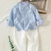 Roupas para Bebês Meninos 0-3A Menino Primavera e Outono Manga Longa Listrada Gola Alta Camisa + Calça Em Estoque