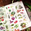 Pacote de Adesivos PET Zaomo - Série de Vegetais Verdes, Flores e Frutas - Cartão de Material para Diário Transfronteiriço, Pacote de Material para Colagem de Decoração, 4 Designs