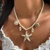 Colar Oceânico Europeu e Americano Transfronteiriço Estilo Boêmio Estrela do Mar Concha Nicho Simples Alto Padrão Pérola Imitação Colar para Mulheres