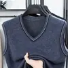 Chaleco de Lana de Color Puro Otoño e Invierno para Hombre con Cuello en V Prendas de Punto Base Prendas de Punto Chaleco para Hombres de Mediana Edad y Mayores Ropa para Papá