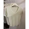 Cacahuete Principios de Otoño Estilo Coreano Sencillo Versátil Adelgazante Rejuvenecedor Cuello en U Manga Corta Tejido 11381