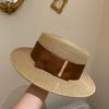 Sombrero de paja de estilo francés para mujer, estilo coreano, con parte superior plana y diseño de celebridades de Internet, para protección solar, para viajes en la playa, sombrero de copa británico.