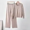 Conjunto de duas peças de malha para mulheres, calça pantalona larga de gola redonda, com strass, design transfronteiriço europeu e americano de alta resistência, estiloso e elegante, caimento solto