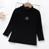Camiseta Básica de Niña Cuello Alto Blanca para Bebé Otoño e Invierno Camiseta de Algodón de Manga Larga para Niña Pequeña con Orejas