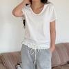 Verano Nueva Amoníaco Líquido Algodón Puro Básico Combinable Camiseta Cuello Redondo Estilo Coreano Hombro Adelgazante Manga Corta Color Sólido Top Cuello U para Mujer